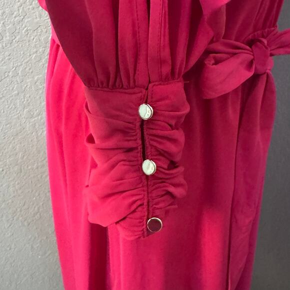 Julia Jordon Pink / Raspberry Long Sleeve Lapel Neck Wrap Midi Dress Size 12 NWT - Picture 7 of 15